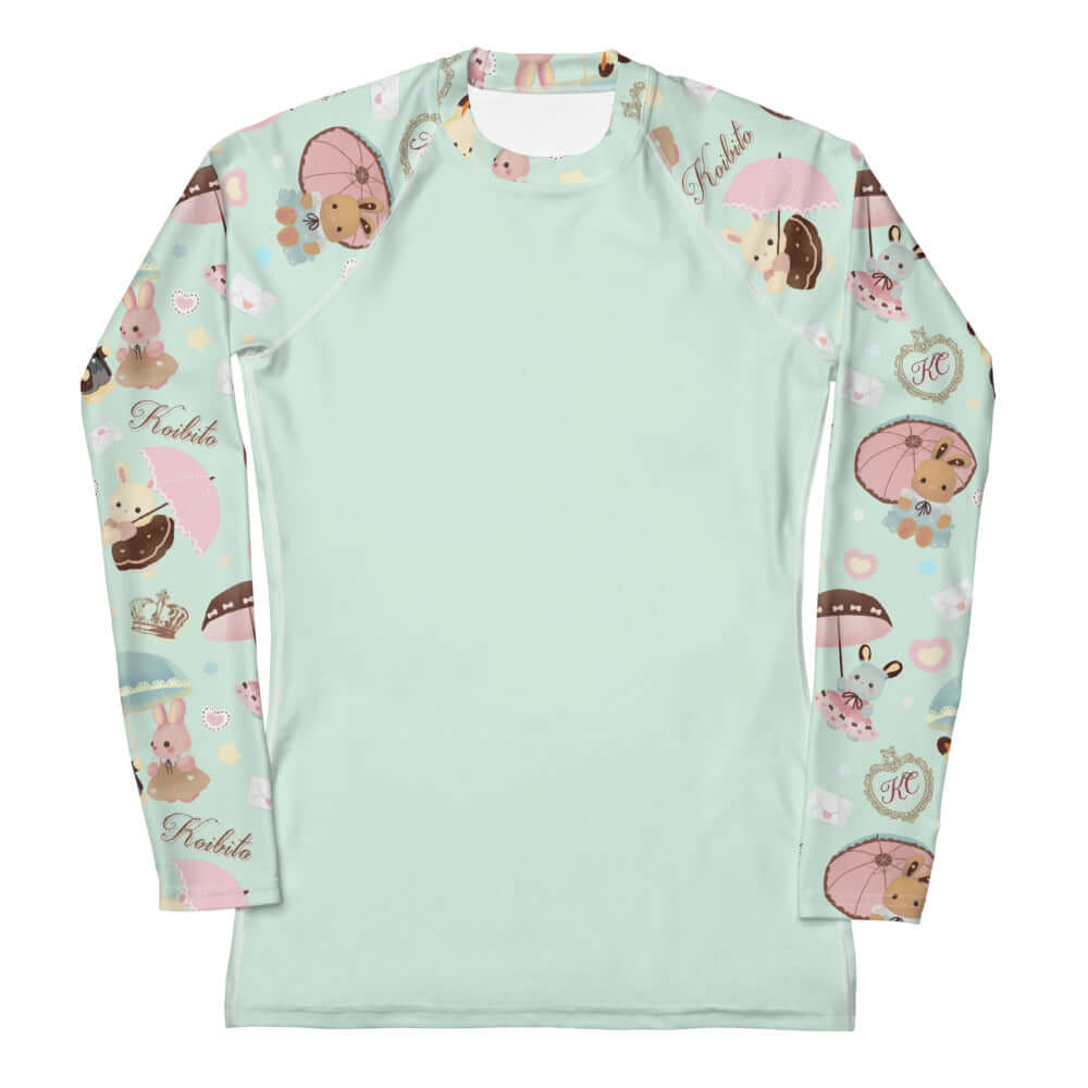 Stylish Parasol Bunny Rash Guard features cute designs, perfect for sun protection during outdoor activities.