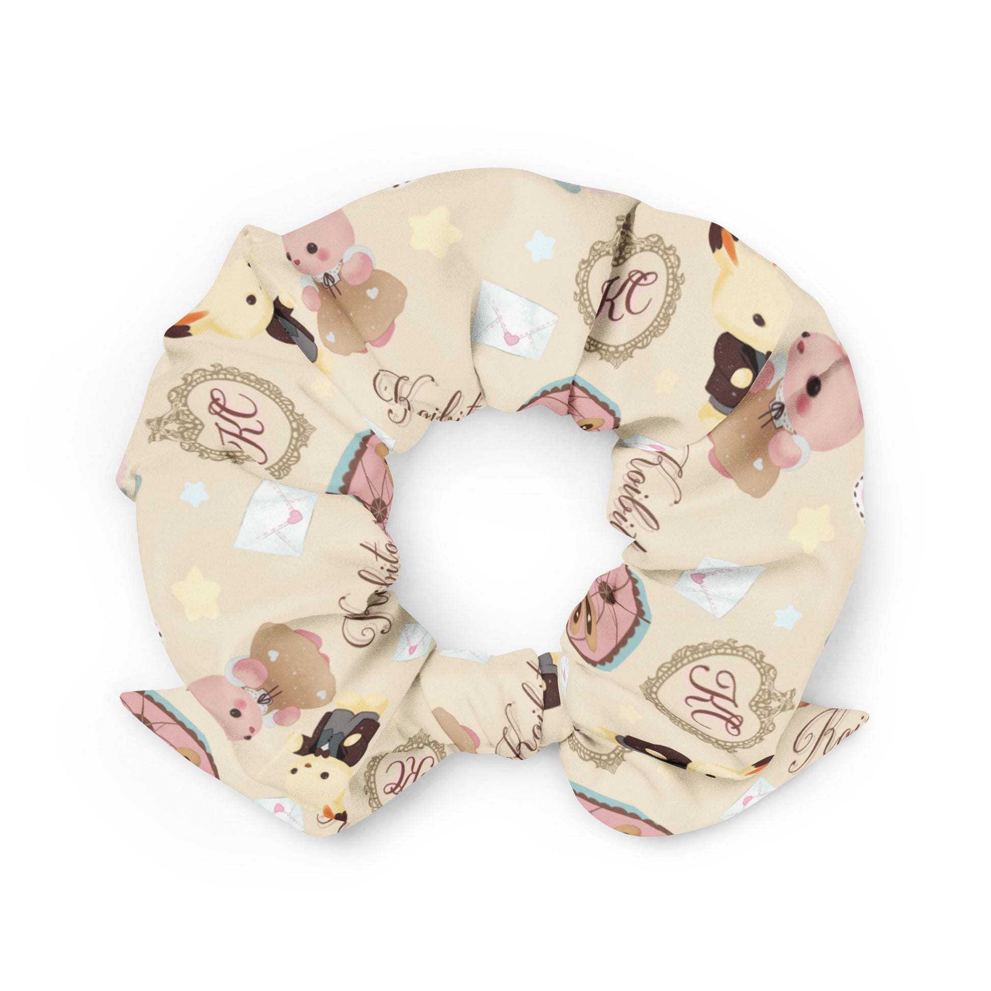 Cute Parasol Bunny Scrunchie, perfect for kawaii outfits and spring hair styling with its soft, stretchy fabric.