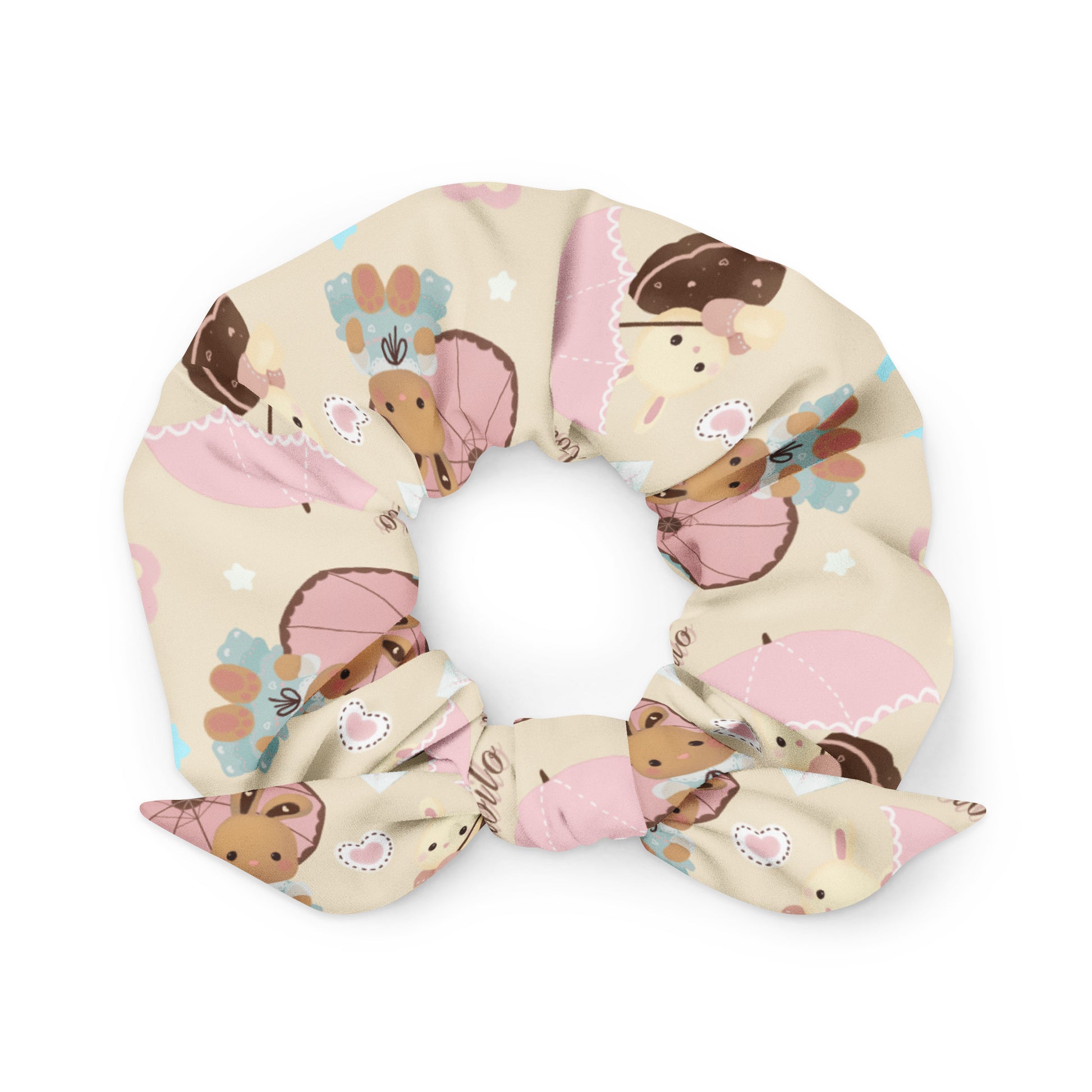 Cute Parasol Bunny Scrunchie features adorable bunnies, perfect for spring and kawaii outfits. Ideal for hair protection!