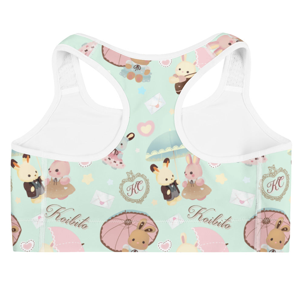 Stay stylish at the gym with the moisture-wicking Parasol Bunny Sports bra, featuring adorable bunny patterns.
