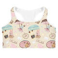 Cute Parasol Bunny Sports bra featuring adorable bunnies, perfect for stylish workouts and moisture-wicking comfort.