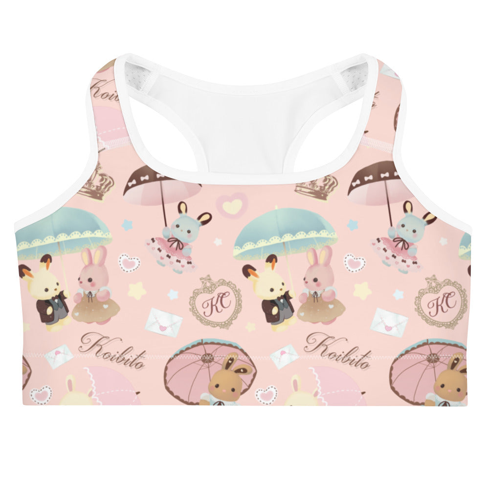 Cute and comfy Parasol Bunny Sports bra with adorable bunnies, perfect for stylish workouts this season.