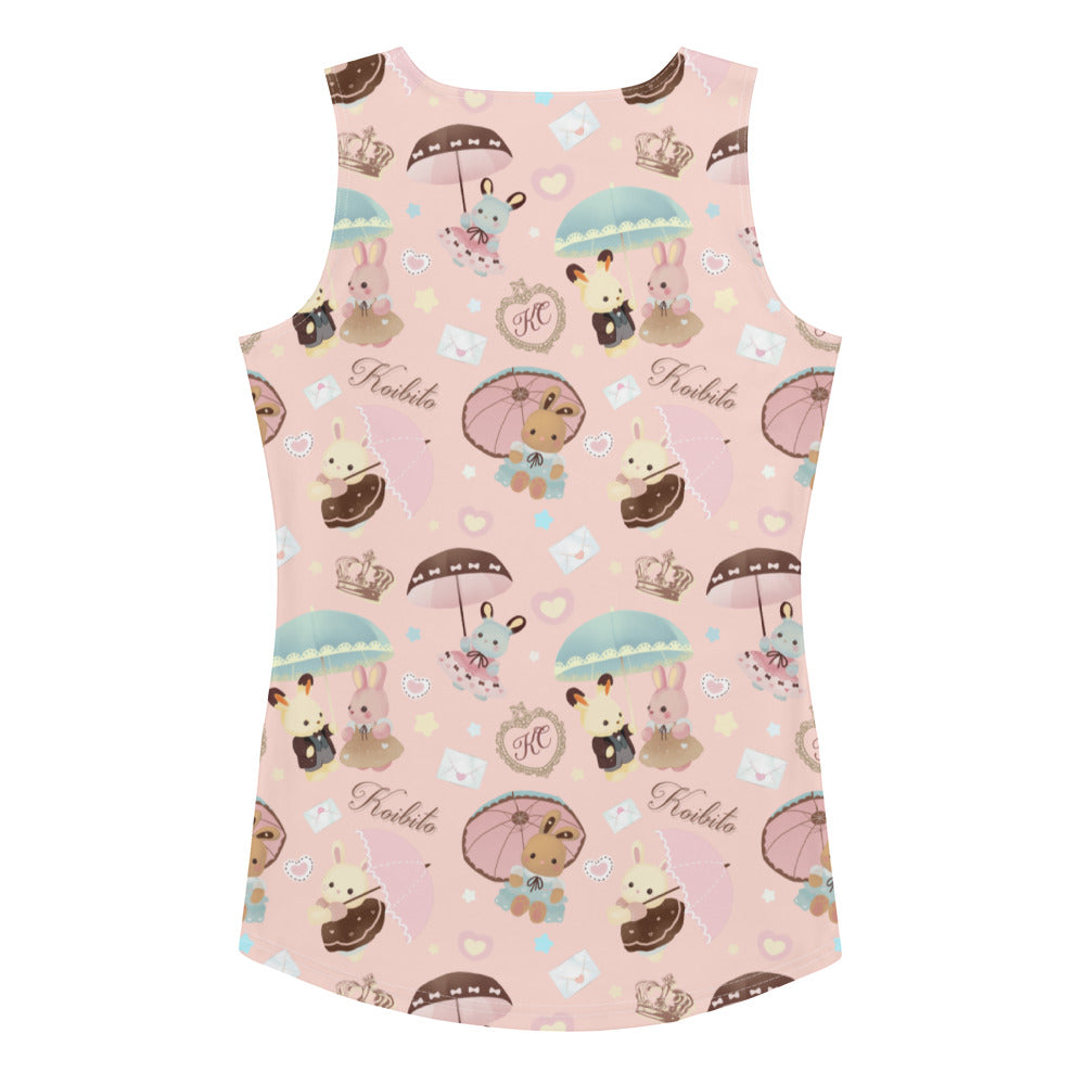 Kawaii Parasol Bunny Tank Top with playful bunnies and umbrellas, perfect for spring tea parties.
