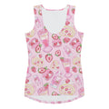 Pastel pink Strawberry Tank Top featuring cute fruit designs, perfect for a kawaii aesthetic and a snug fit.