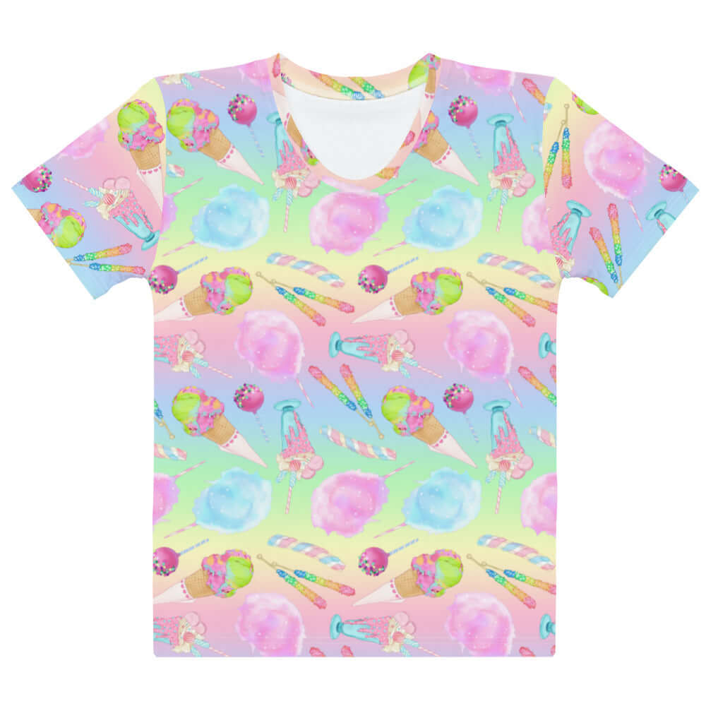 Pastel-patterned Rainbow Candy T-shirt, perfect for a cute and comfortable wardrobe statement.