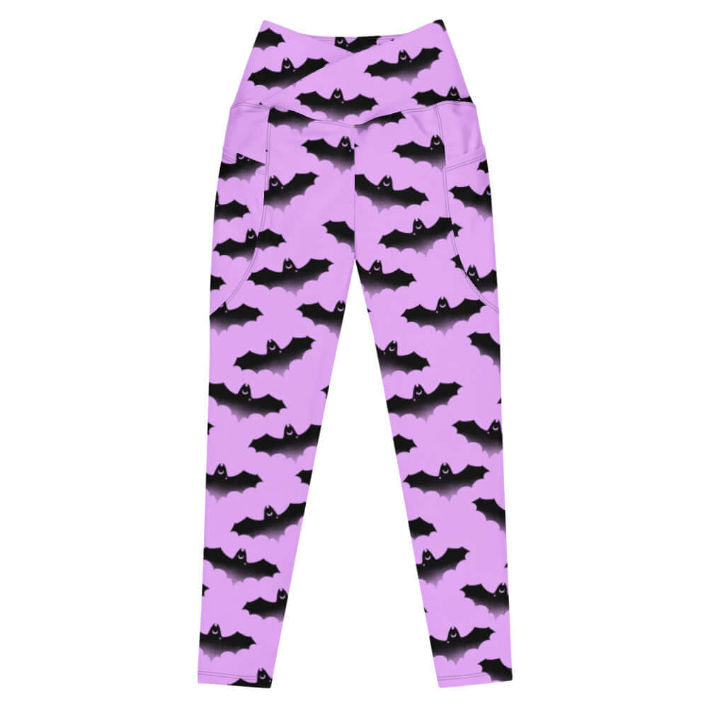 Premium Aensland Leggings feature a high-waisted cut, bat print, and pockets for comfort during workouts.