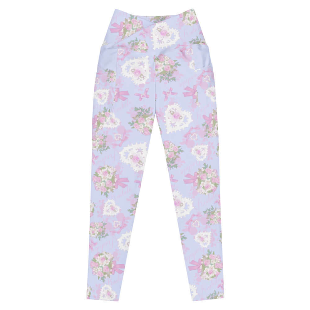 Stylish Premium Anniversary Leggings in floral print, featuring a high-waisted cut and convenient side pockets.