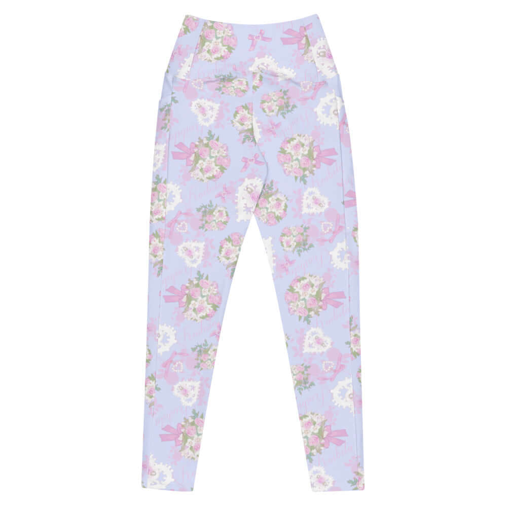 Premium Anniversary Leggings feature a floral print, high-waisted design, and convenient side pockets for ultimate comfort.