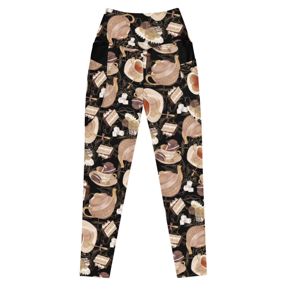 Stylish Premium Café Leggings featuring a chic black and brown design, perfect for workouts or casual wear.