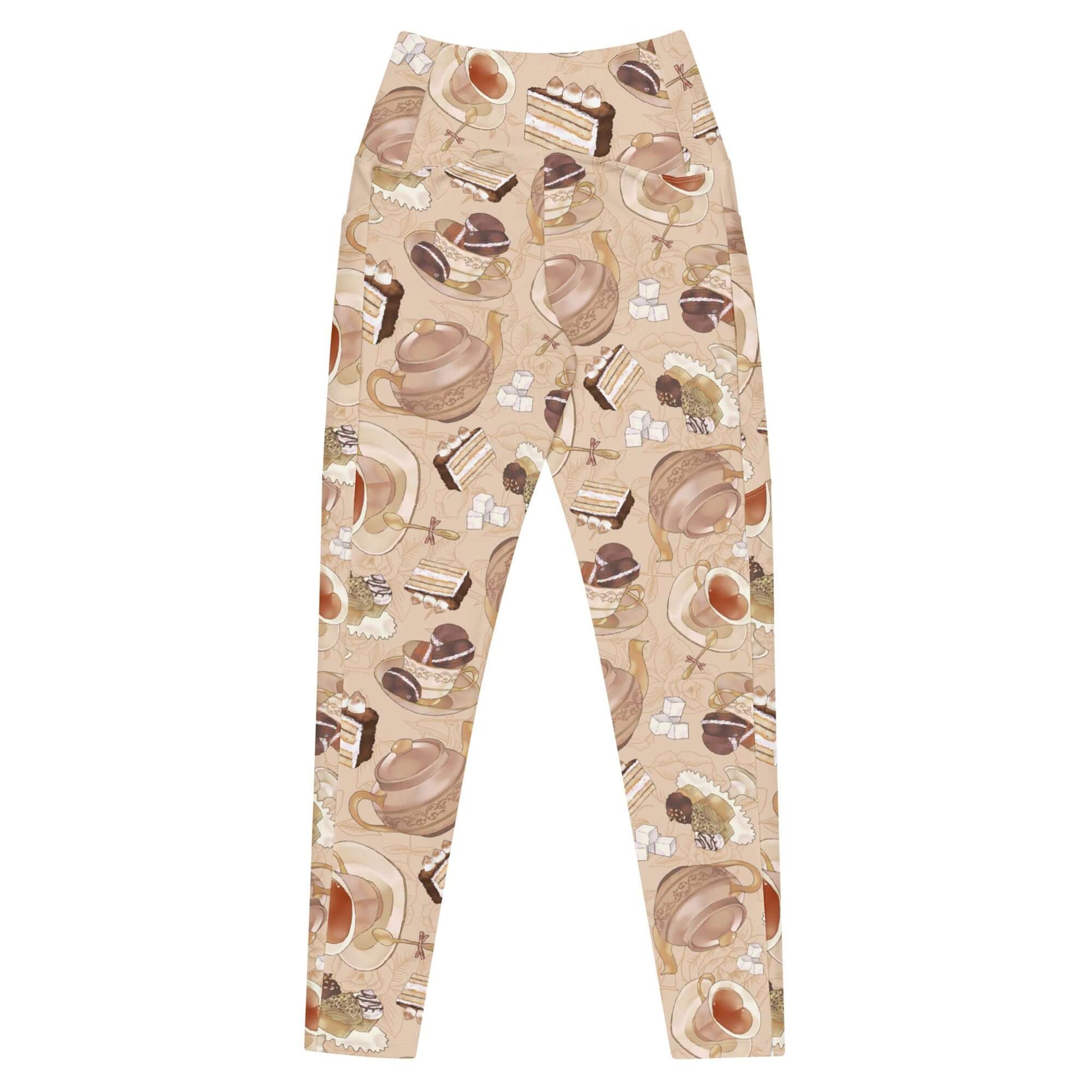 Stylish Premium Café Leggings with a delightful tea and dessert print, perfect for workouts or casual wear.