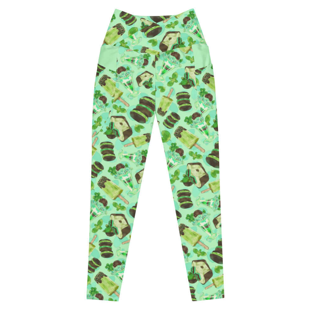 Stylish Premium Choco Mint Leggings with vibrant designs, perfect for gym or casual wear this summer.