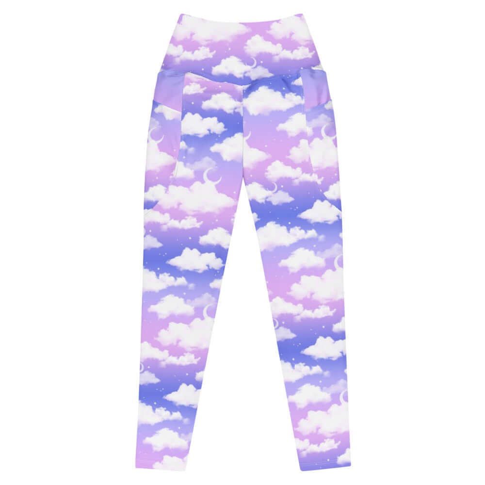 Premium Cloudy Sky Leggings featuring a soft fabric and high-waisted design, perfect for gym or casual wear.