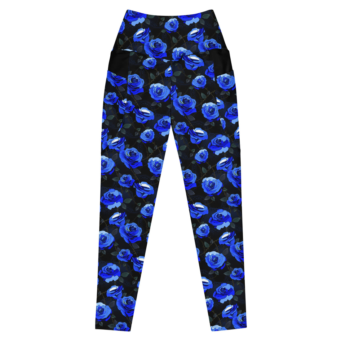Stylish Premium Enchanted Rose Leggings with a high-waisted cut and pockets, perfect for comfort and elegance.