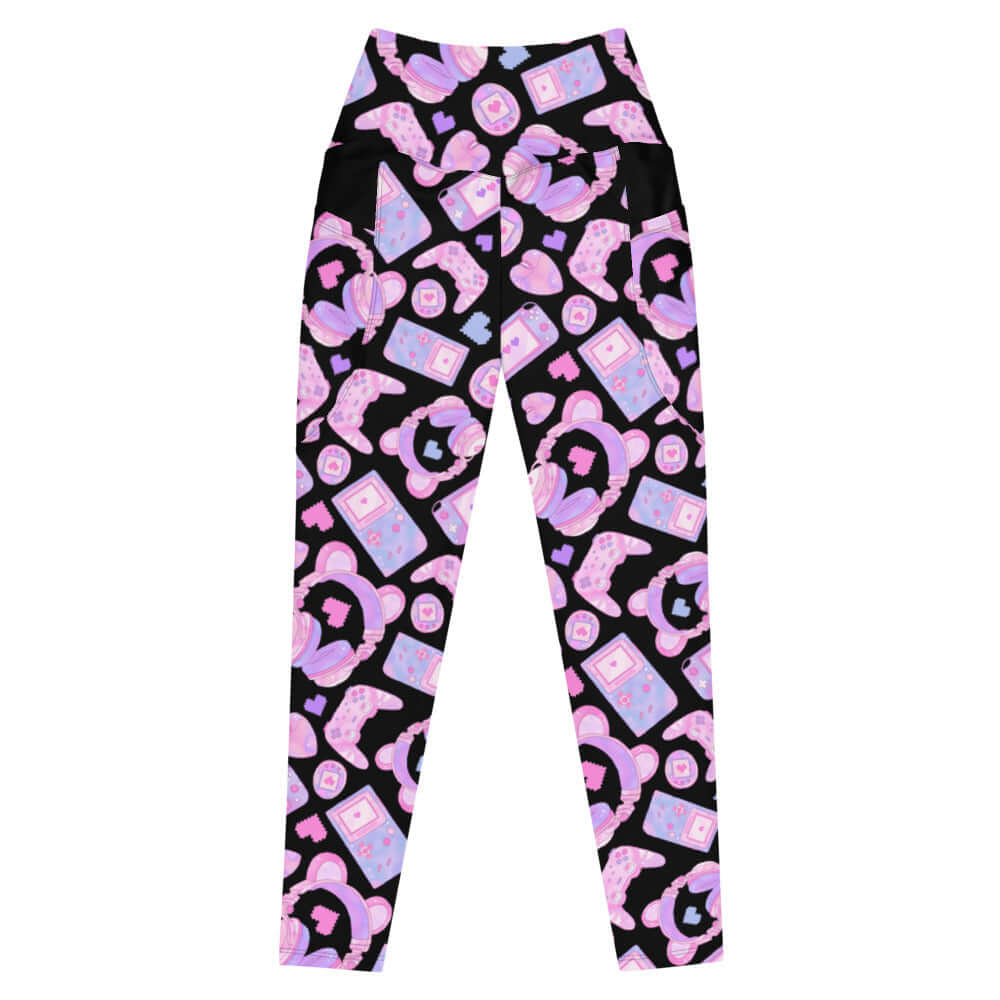 Stylish Premium Gamer Girl Leggings with cute gamer motifs and pockets, perfect for workouts and expressing your nerdy side.