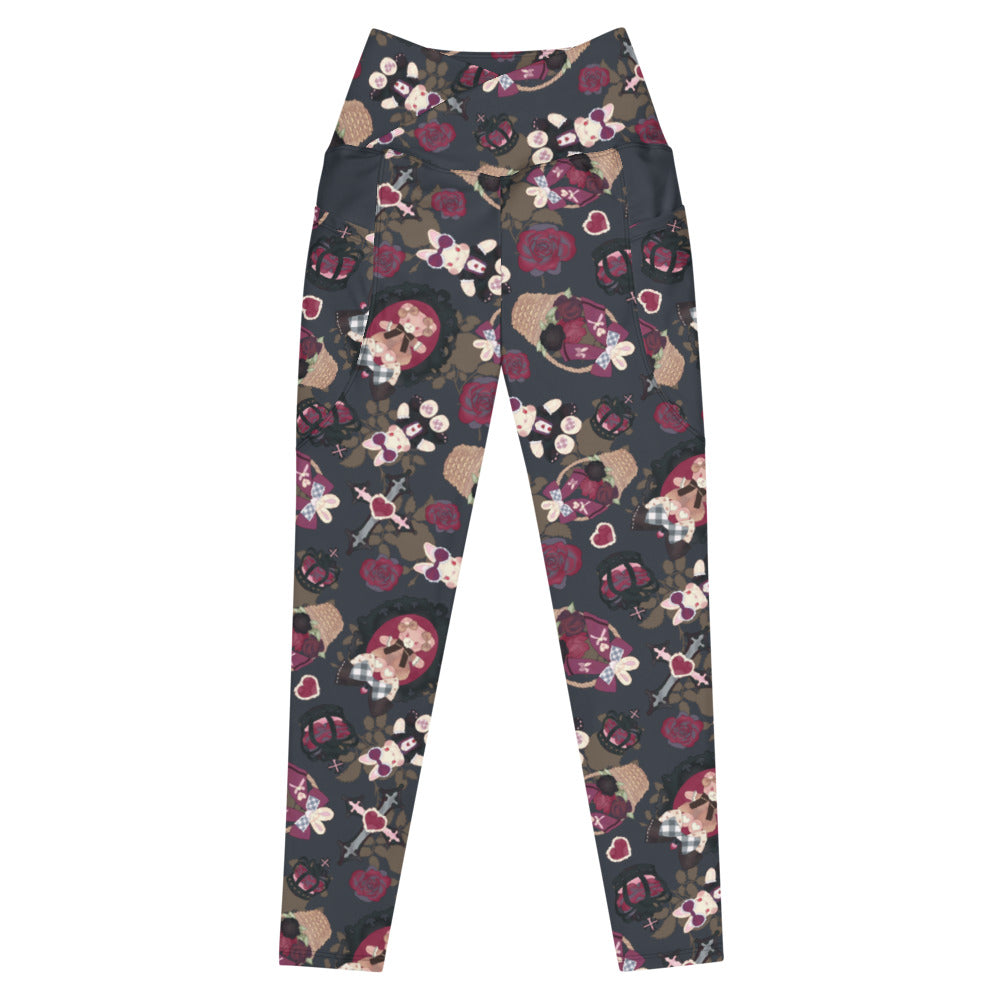 Stylish Premium Gothic Teddy Leggings with a unique dark floral pattern and high-waisted comfort for a flattering look.