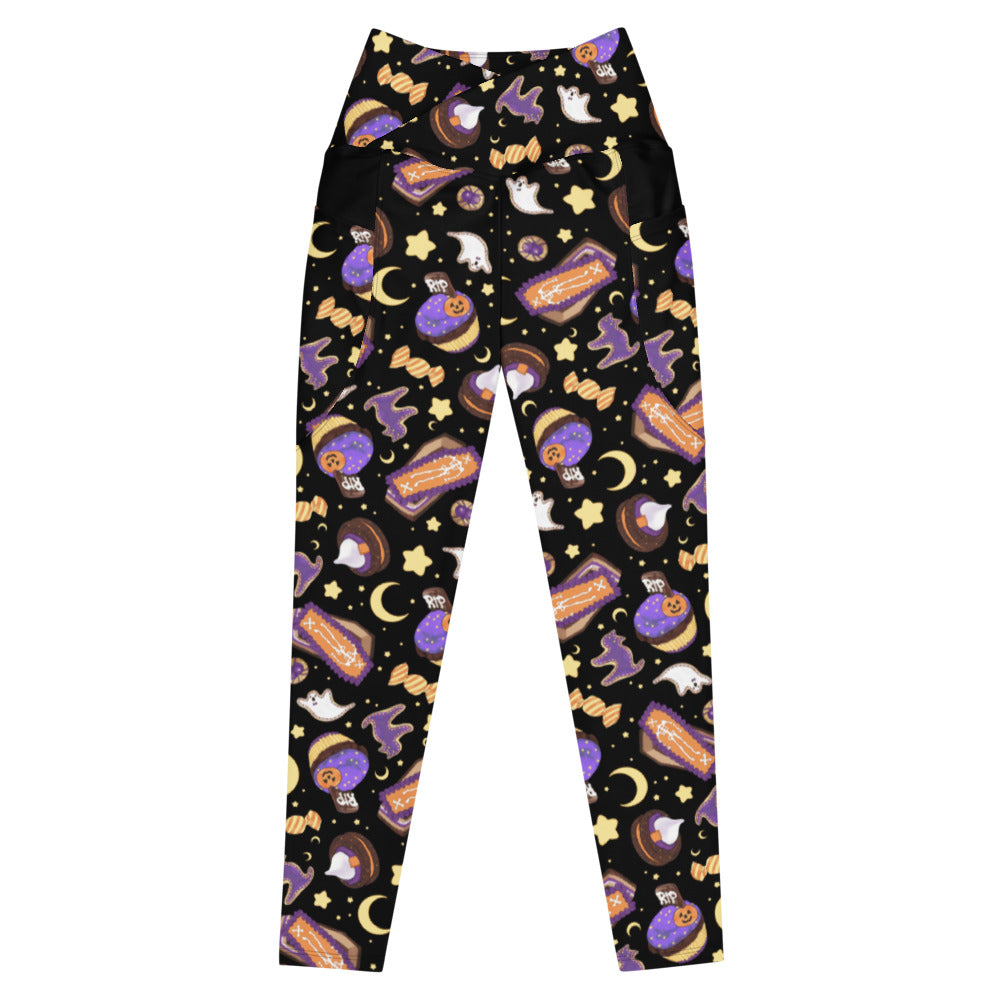Stylish Premium Halloween Treat Leggings with a high-waisted cut and pockets, perfect for workouts and errands.