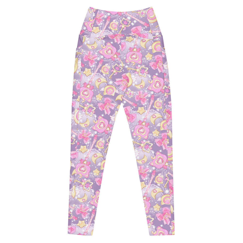 Premium Magical Girl Leggings in vibrant purple, featuring high-waisted cut and pockets for comfort and style.