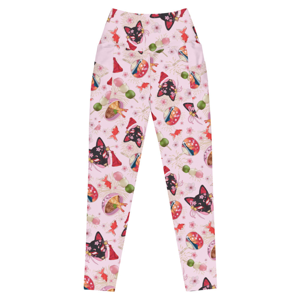 Stylish Premium Matsuri Leggings in pink, featuring vibrant patterns and a comfortable high-waisted design.
