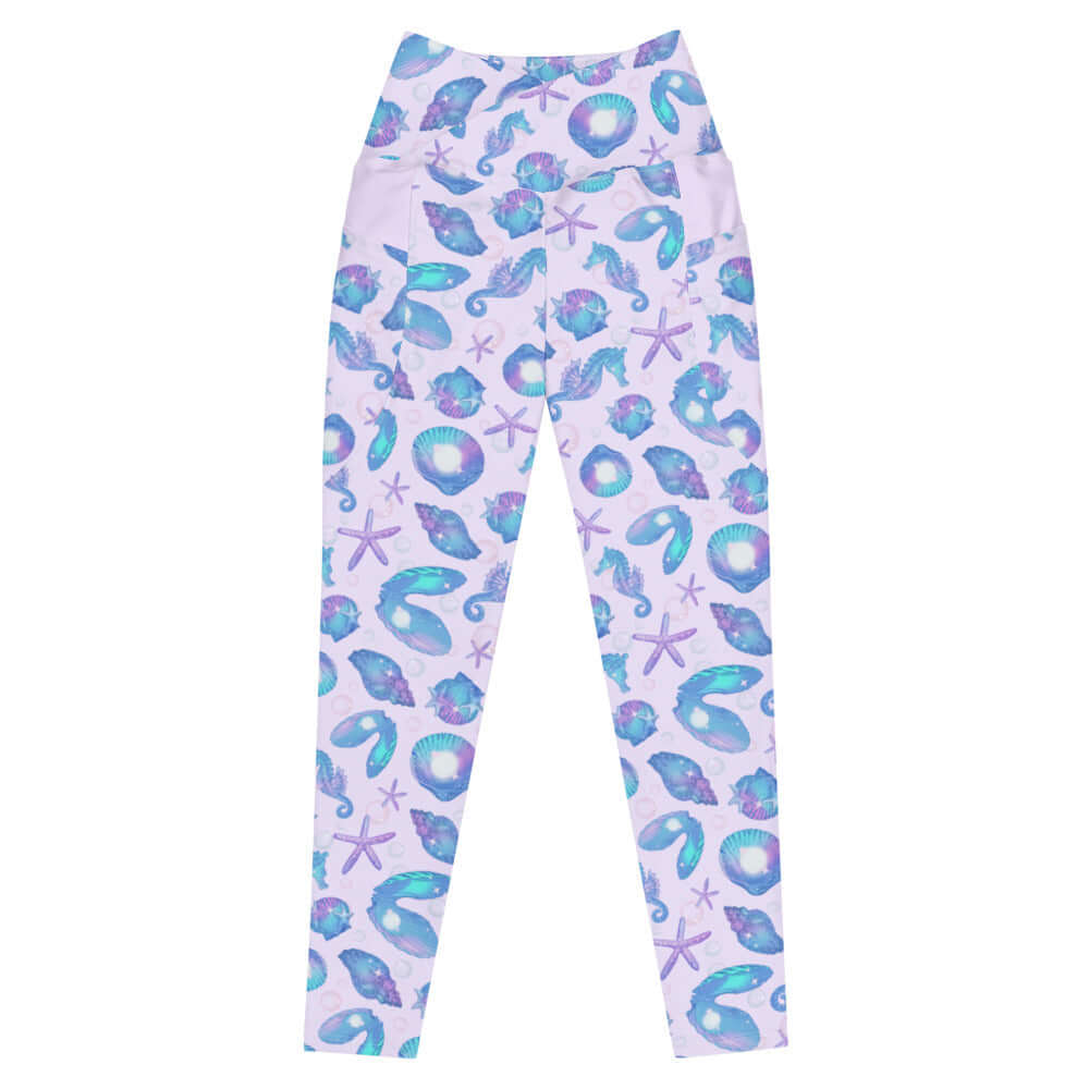 Elevate your style with our Premium Sea Princess Leggings, featuring a vibrant seashell print and high-waisted comfort.