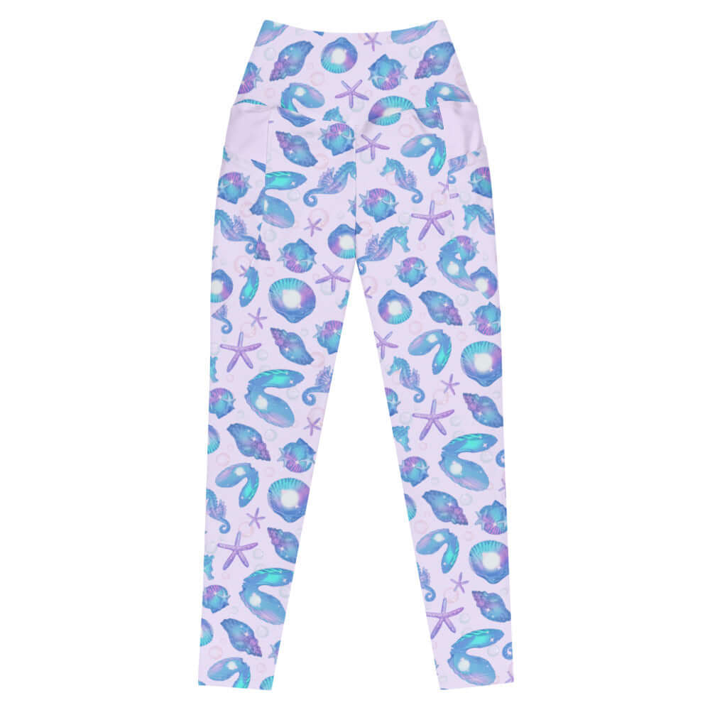 Stylish Premium Sea Princess Leggings adorned with seashells and stars, perfect for mermaid-inspired outfits.