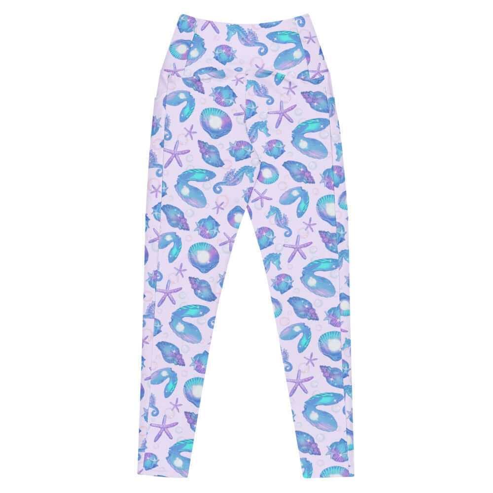 Shop the Premium Sea Princess Leggings, featuring a whimsical seashell and starfish design for a mermaid-inspired look.