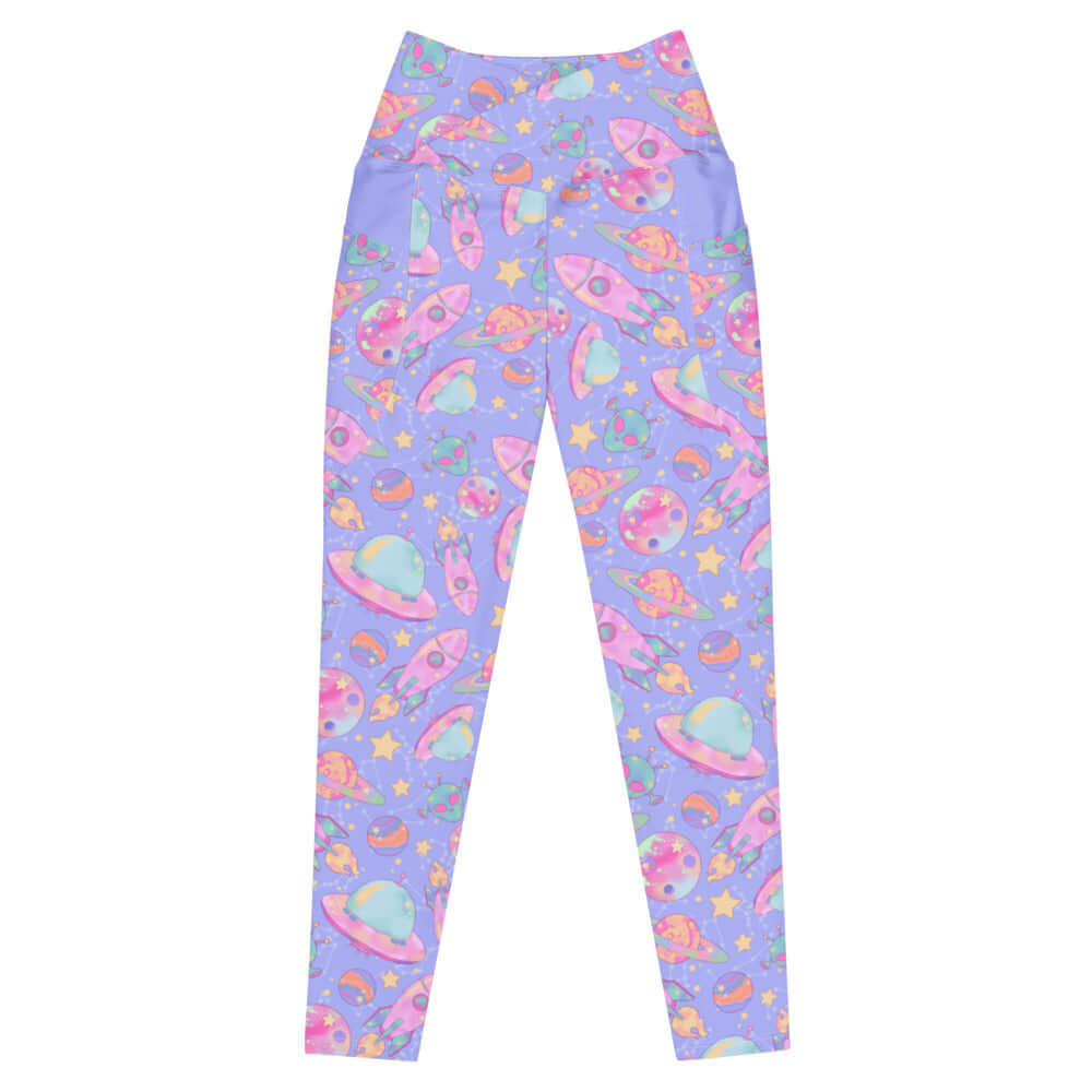Premium Space Leggings featuring a vibrant cosmic print, perfect for stylish workouts or casual outings.
