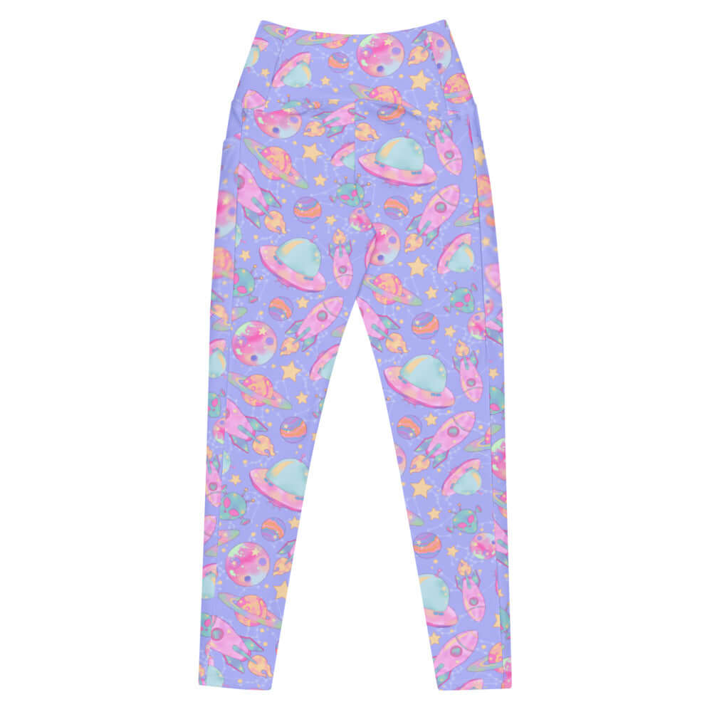 Colorful Premium Space Leggings featuring a whimsical design, perfect for gym or casual outings. Stylish and comfy!