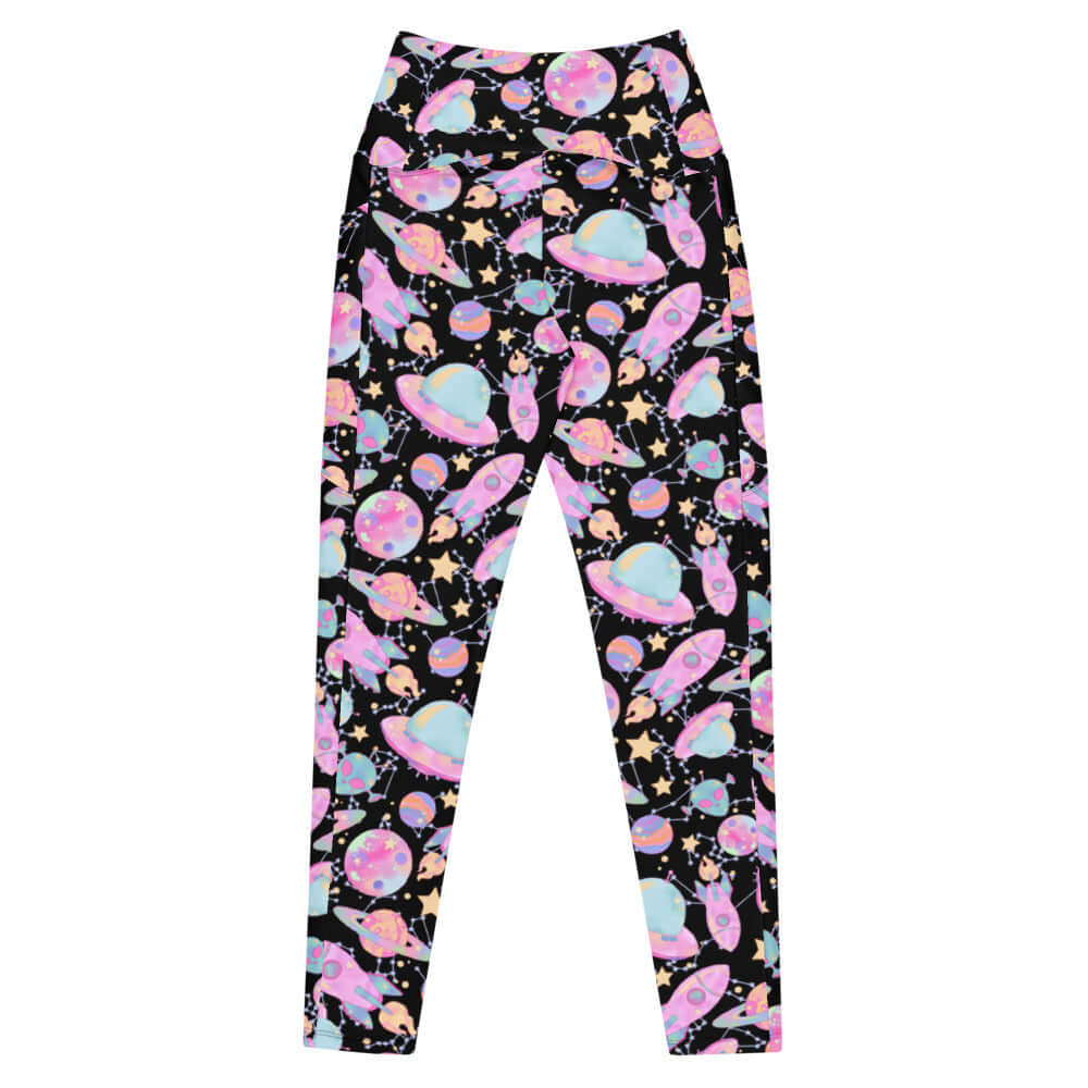 Stylish Premium Space Leggings with a vibrant cosmic design, perfect for gym or casual outings.