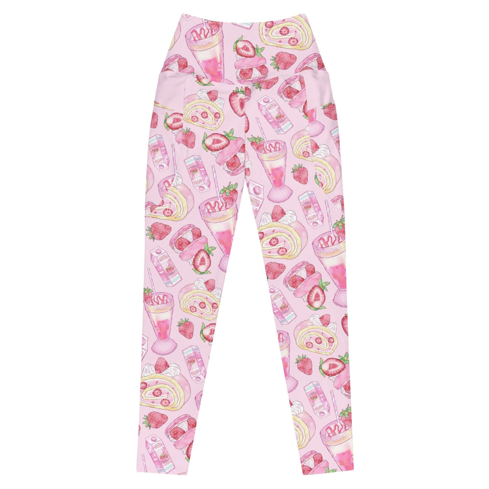 Stylish Premium Strawberry Leggings with a fun print, high-waisted cut, and handy side pockets for comfort.
