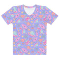 Cute and comfy Space T-shirt featuring a vibrant cosmic design, perfect for gym or casual outings.