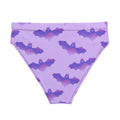 High-waisted Morrigan Bikini Bottom featuring a bat pattern, perfect for beach adventures and stylish comfort.