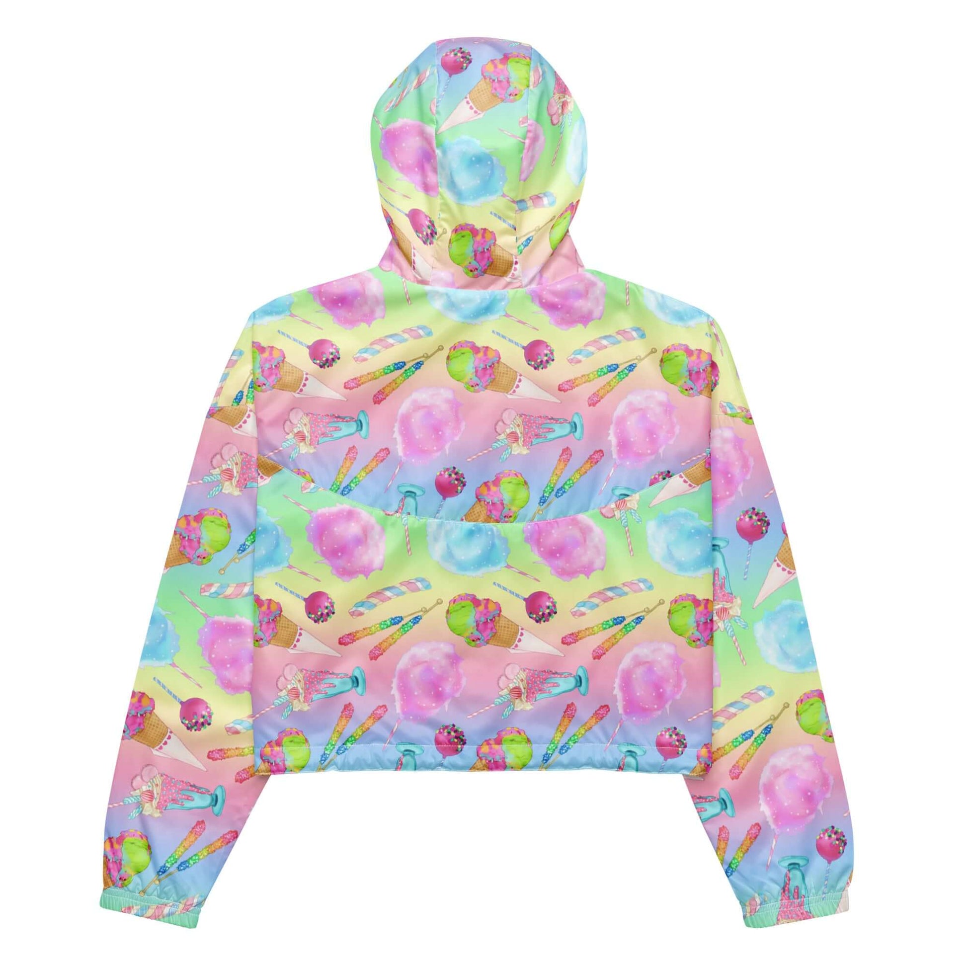 Bright and playful, the Rainbow Candy cropped windbreaker is perfect for stylish outdoor adventures.