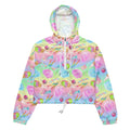 Vibrant Rainbow Candy cropped windbreaker, perfect for adventures with waterproof design and stylish candy print.