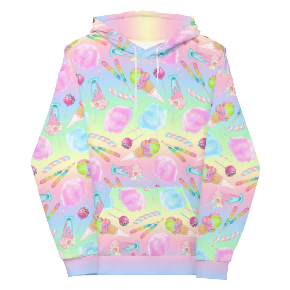Vibrant Rainbow Candy Hoodie featuring a fun, sweet-themed design for a cozy, stylish look. Perfect for candy lovers!