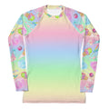 Colorful Rainbow Candy Rash Guard designed for comfort and sun protection during active sports.