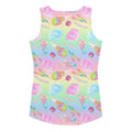 Bright and fun Rainbow Candy Tank Top featuring a vibrant, playful design perfect for summer outings and festivals.