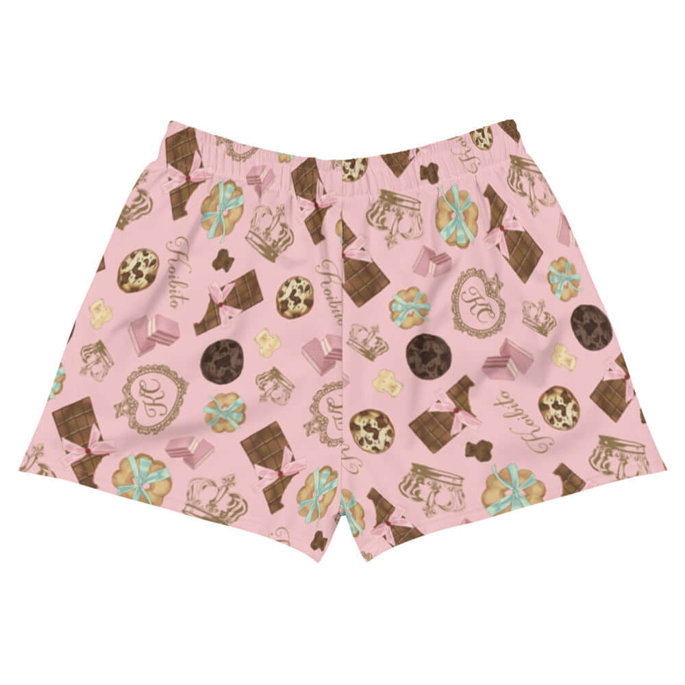 Royal Cookie Athletic Short Shorts feature a fun, colorful pattern perfect for pairing with crop tops and sports bras.
