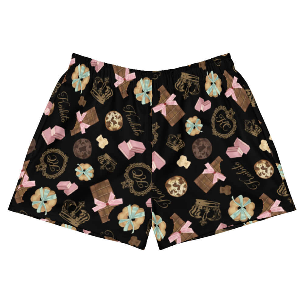 Royal Cookie Athletic Short Shorts feature a fun pattern, offering comfort and mobility for stylish workouts.