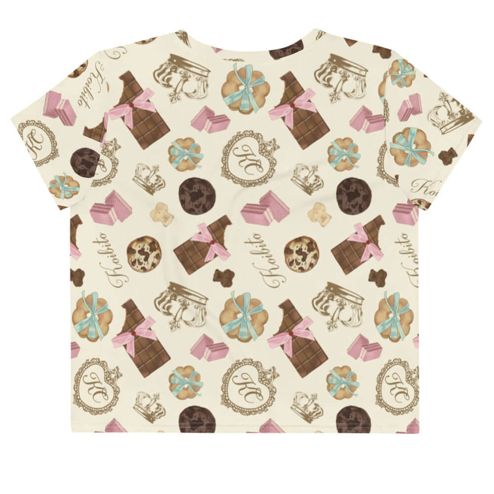 Royal Cookie Crop Top featuring a sweet pattern, perfect for summer picnics and tea parties. Ideal for trendy outfits!