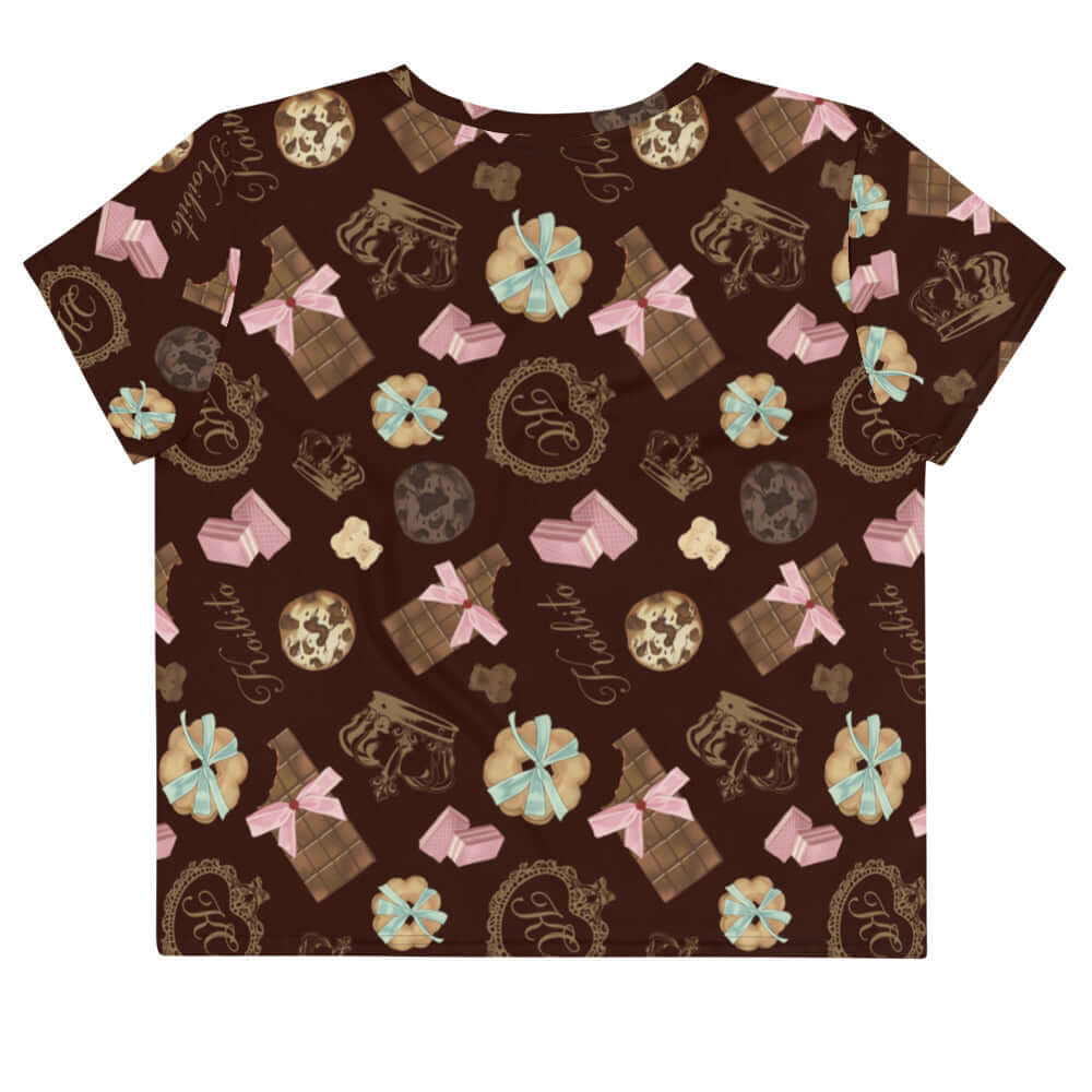 Cute Royal Cookie Crop Top featuring a fun dessert pattern, perfect for summer outings and tea parties.