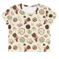 Stylish Royal Cookie Crop Top featuring a sweet dessert pattern, perfect for summer outings and tea parties.