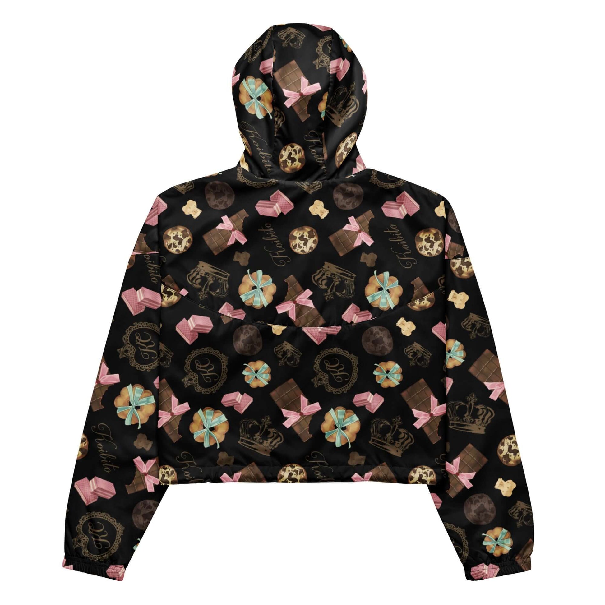Stylish Royal Cookie cropped windbreaker featuring fun patterns, perfect for hiking adventures and rainy days.