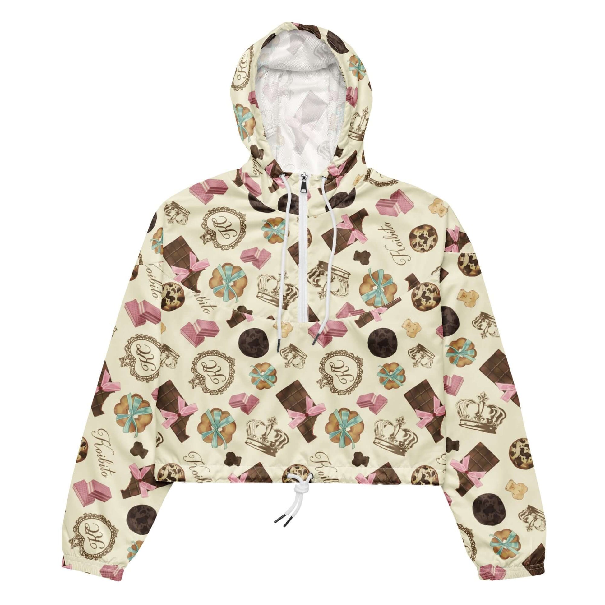Stylish Royal Cookie cropped windbreaker with a fun design, perfect for outdoor adventures and rainy days.