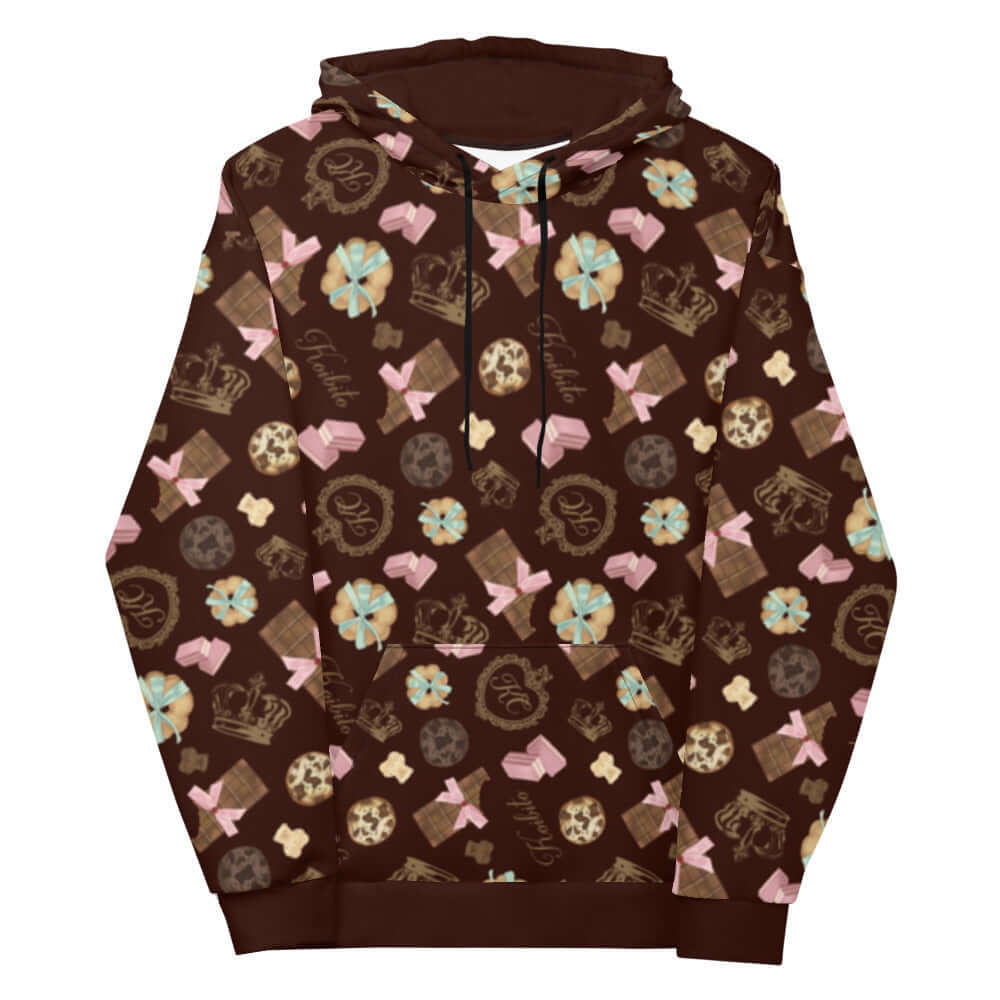 Cozy Royal Cookie Hoodie featuring a vibrant chocolate and cookie print, perfect for sweet cravings.
