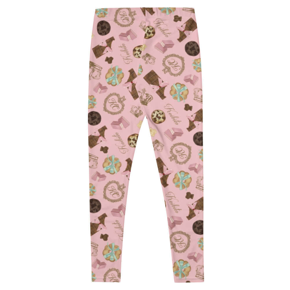 Stylish Royal Cookie Leggings feature a whimsical dessert print, perfect for gym or lounging in comfort.