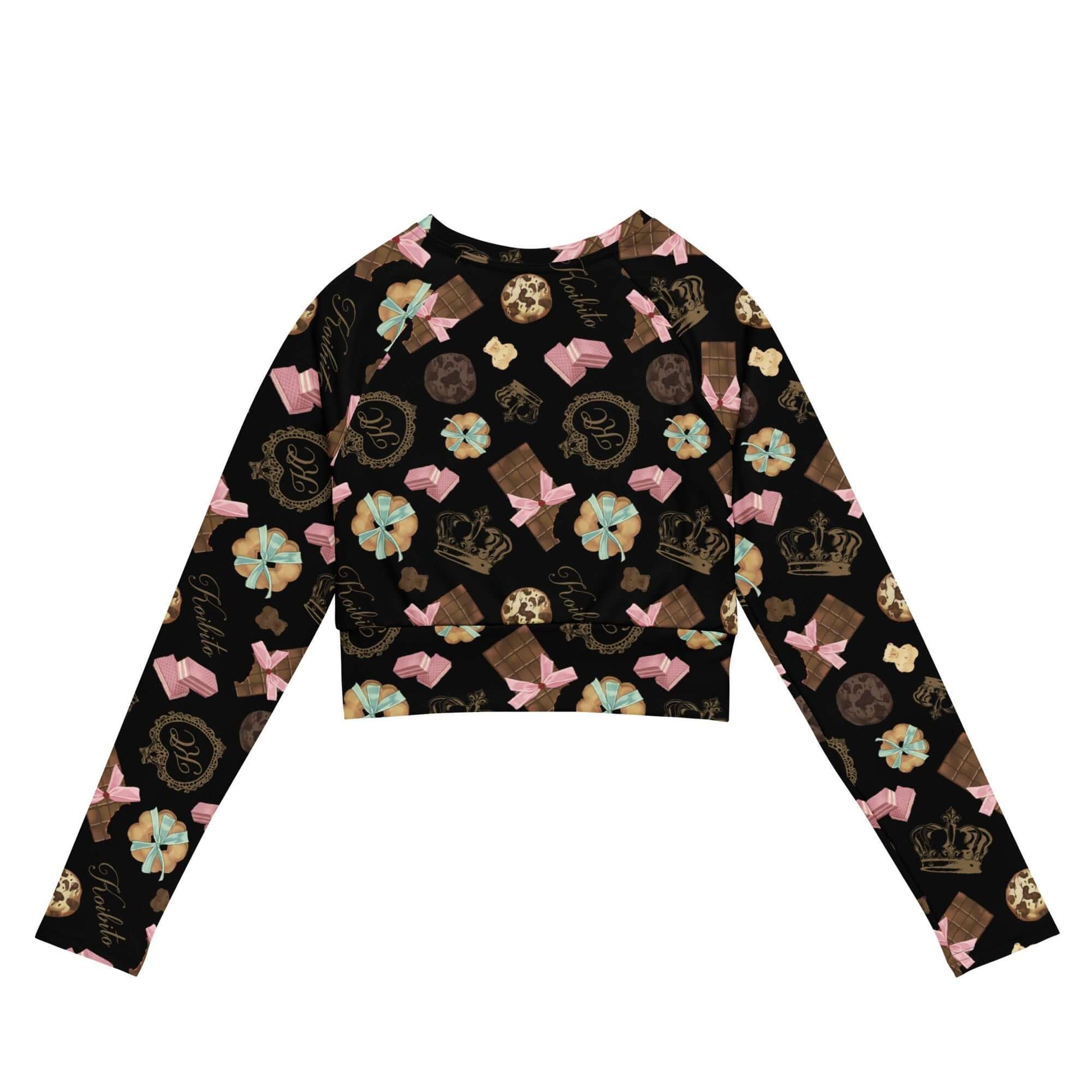 Stylish Royal Cookie Long-sleeved Crop Top in eco-friendly fabric, perfect for athleisure and sports. Comfortable fit guaranteed.
