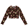 Royal Cookie Long-sleeved Crop Top features a unique print, made from recycled materials for eco-friendly athleisure.