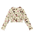 Royal Cookie Long-sleeved Crop Top features a fun dessert print, eco-friendly fabric, perfect for athleisure styles.