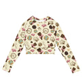 Royal Cookie Long-sleeved Crop Top features a playful design, ideal for eco-friendly athleisure and sportswear.