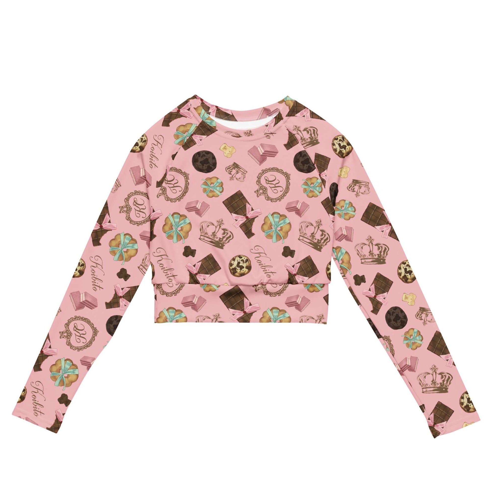 Stylish Royal Cookie Long-sleeved Crop Top features an eco-friendly design perfect for athleisure or sportswear.